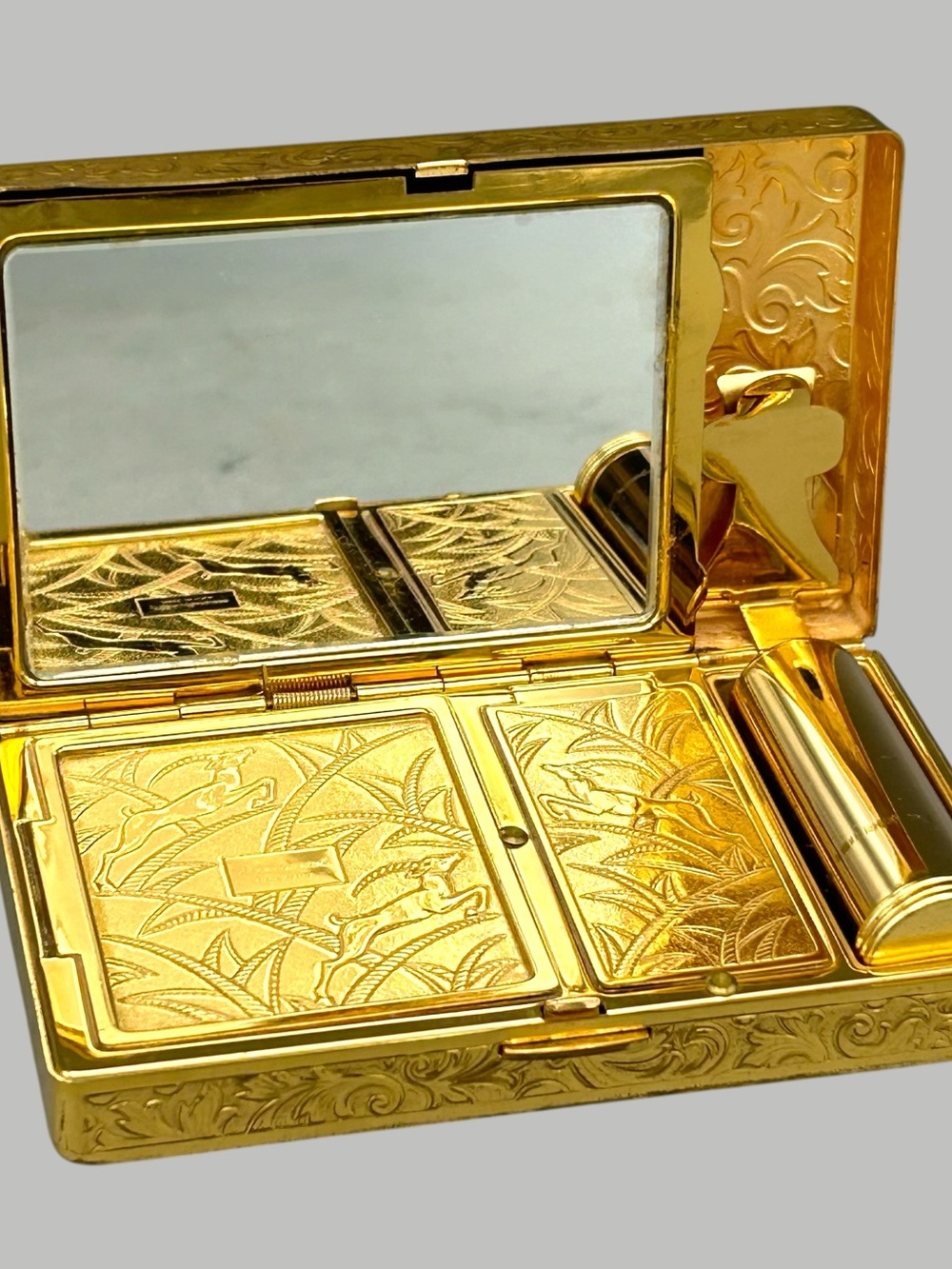 Elgin American Gold Pressed Powder Lipstick Compact - Luxurious Gold Finish